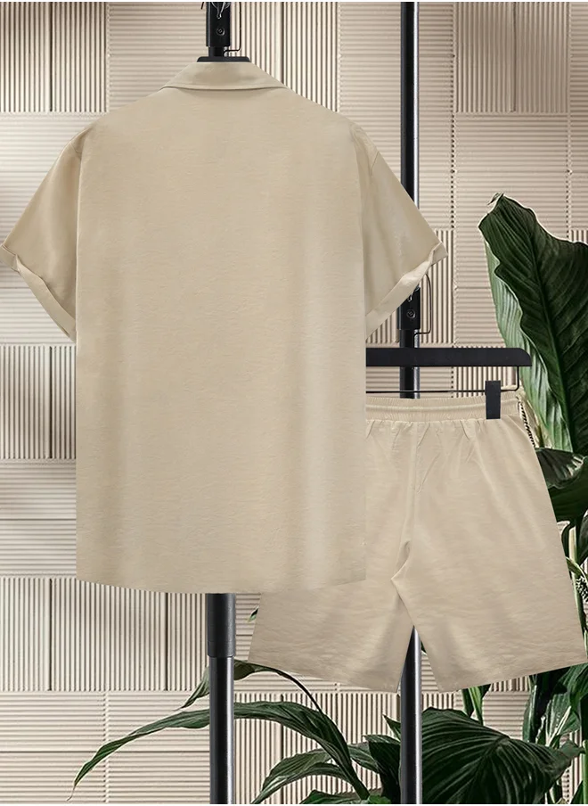 Take Two Take Two Solid Short Sleeve Shirt and Shorts Co-Ords