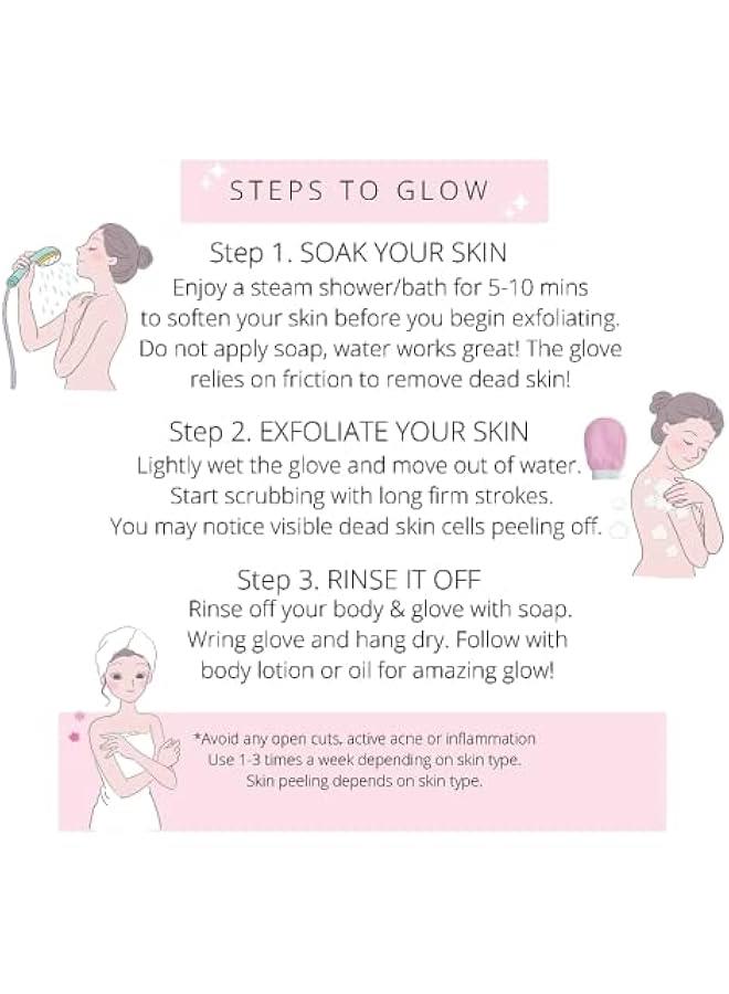 SHOWAY Korean Deep Exfoliating Glove for Body | Exfoliating Body Scrubber for Shower Bath |Body Scrub Gloves for Dead Skin Remover| Exfoliating Mitt Perfect for Wen | Pink - Image 4