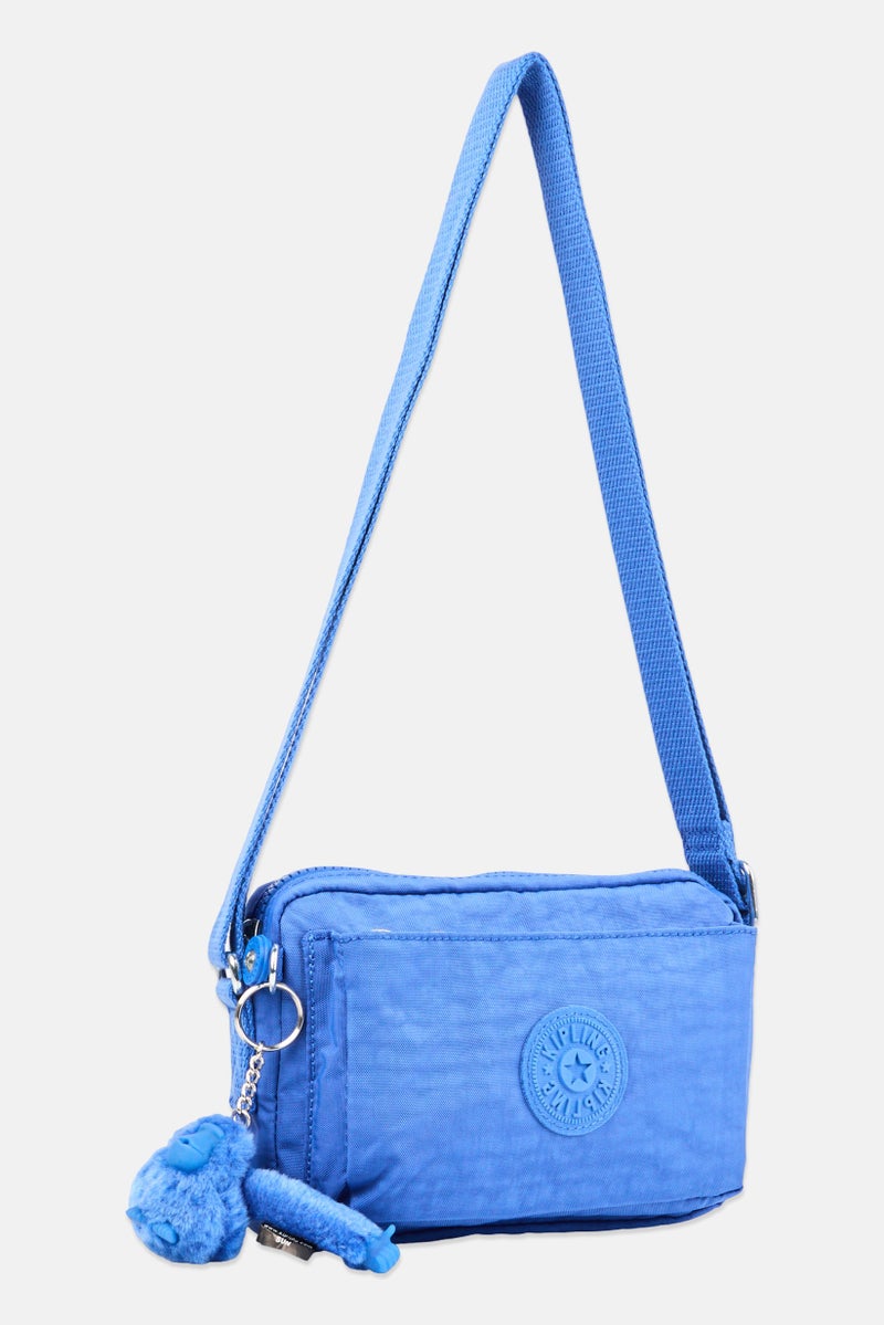 kipling حقيبة كتف نسائية بشعار العلامة التجارية مع حلقة مفاتيح، زرقاء - Image 2