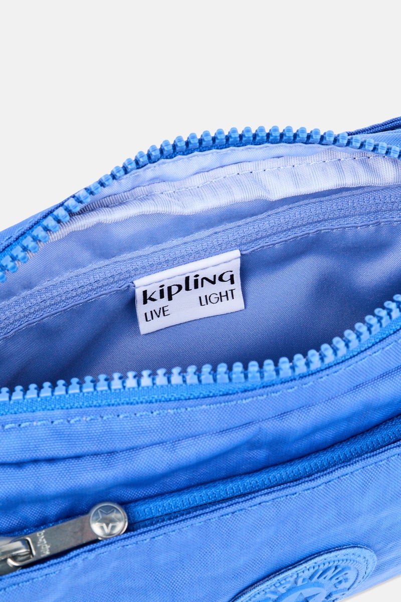 kipling حقيبة كتف نسائية بشعار العلامة التجارية مع حلقة مفاتيح، زرقاء - Image 4