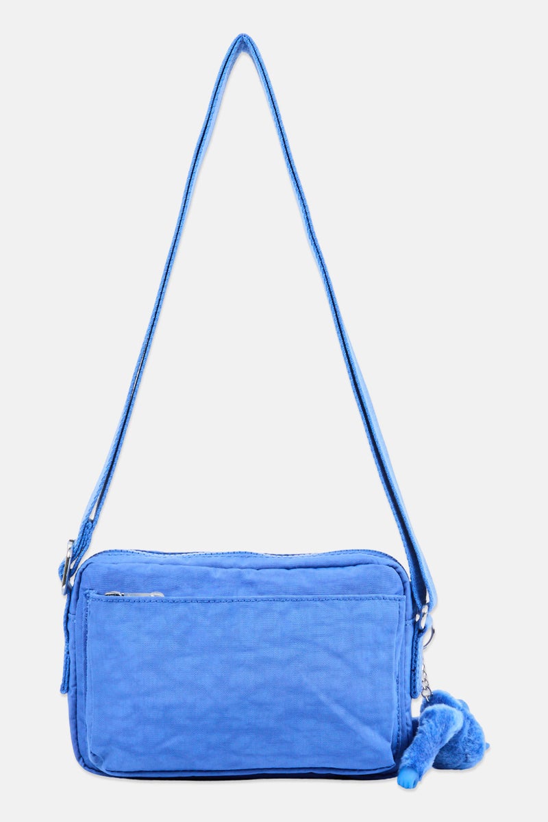 kipling حقيبة كتف نسائية بشعار العلامة التجارية مع حلقة مفاتيح، زرقاء - Image 3