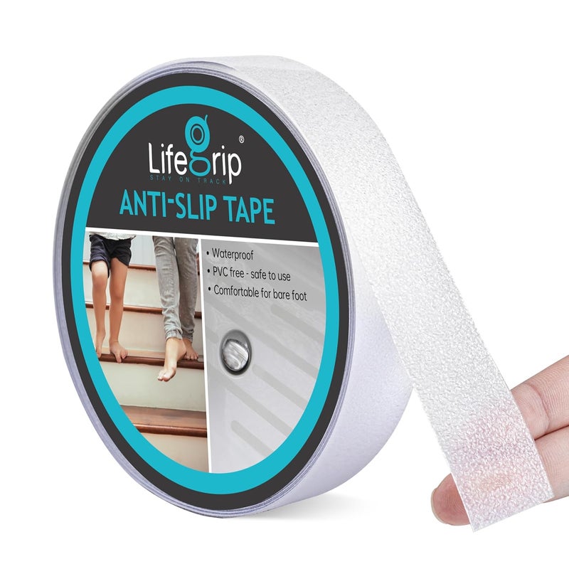 شريط شفاف مانع للانزلاق، احتكاك عالٍ، قبضة قوية، شريط جر مانع للانزلاق لأحواض الاستحمام والقوارب والسلالم، شفاف، ناعم، مريح للقدمين حافيتين (عرض 1 بوصة × طول 16.4 قدم)