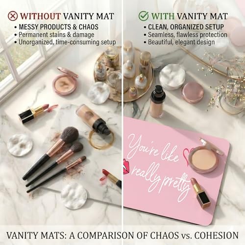 DOUDIZHU Makeup Mat for Vanity DualSided Vanity Top Protector Mat Waterproof Dressing Desk Makeup Table Cover Mat Youre Like Really Pretty Baby PinkSilver 236x118 - Image 3