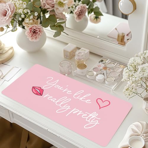 DOUDIZHU Makeup Mat for Vanity DualSided Vanity Top Protector Mat Waterproof Dressing Desk Makeup Table Cover Mat Youre Like Really Pretty Baby PinkSilver 236x118 - Image 1