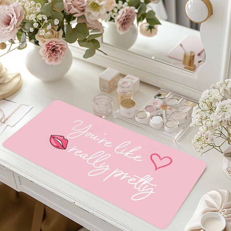 DOUDIZHU Makeup Mat for Vanity DualSided Vanity Top Protector Mat Waterproof Dressing Desk Makeup Table Cover Mat Youre Like Really Pretty Baby PinkSilver 236x118 - Image 2