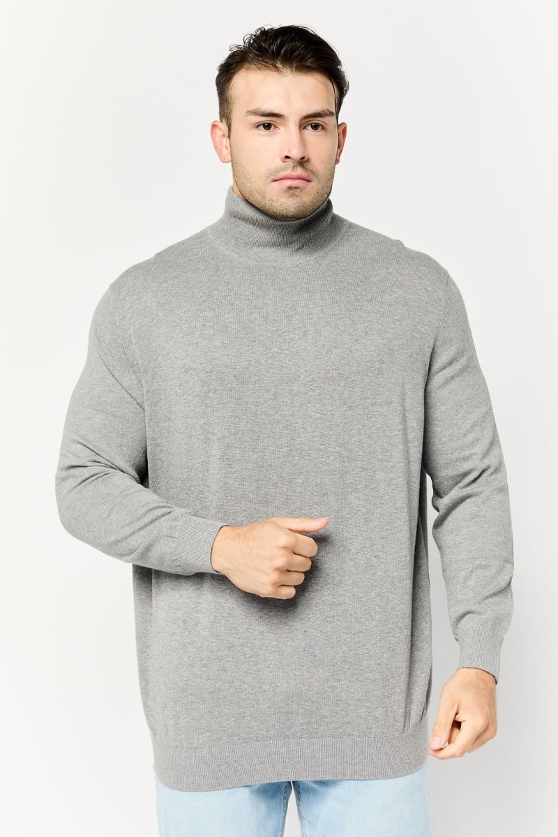 Celio سويت شيرت رجالي بياقة تيرتل محبوك، رمادي - Image 1