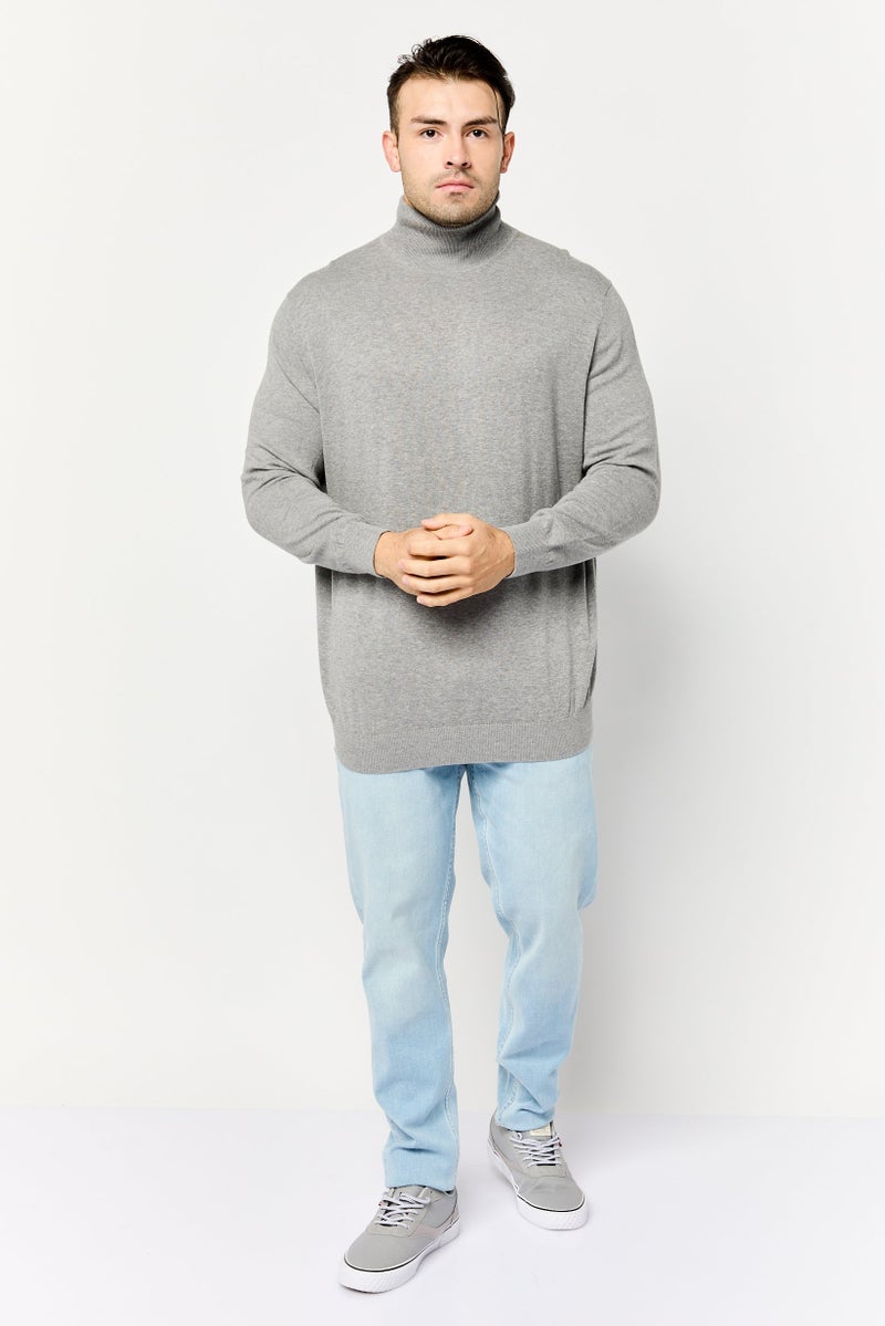 Celio سويت شيرت رجالي بياقة تيرتل محبوك، رمادي - Image 2