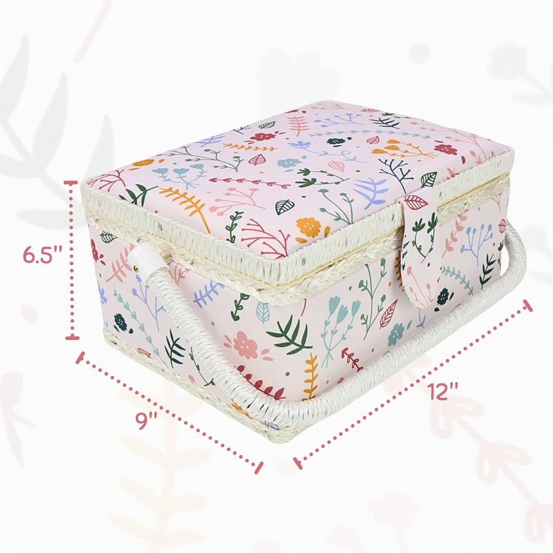 COMFECTO Large Sewing Basket with Complete Sew Accessories, Wooden Beginners Sewing Kits with Removable Tray Tomato Pincushion for Mending, Colorful Pastel - Image 4
