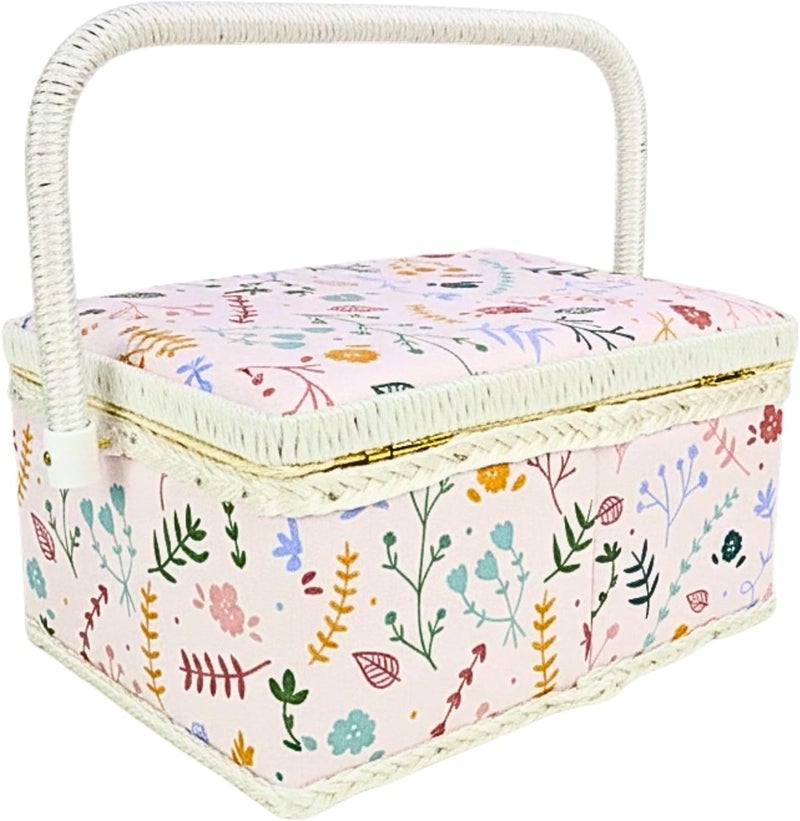 COMFECTO Large Sewing Basket with Complete Sew Accessories, Wooden Beginners Sewing Kits with Removable Tray Tomato Pincushion for Mending, Colorful Pastel - Image 1