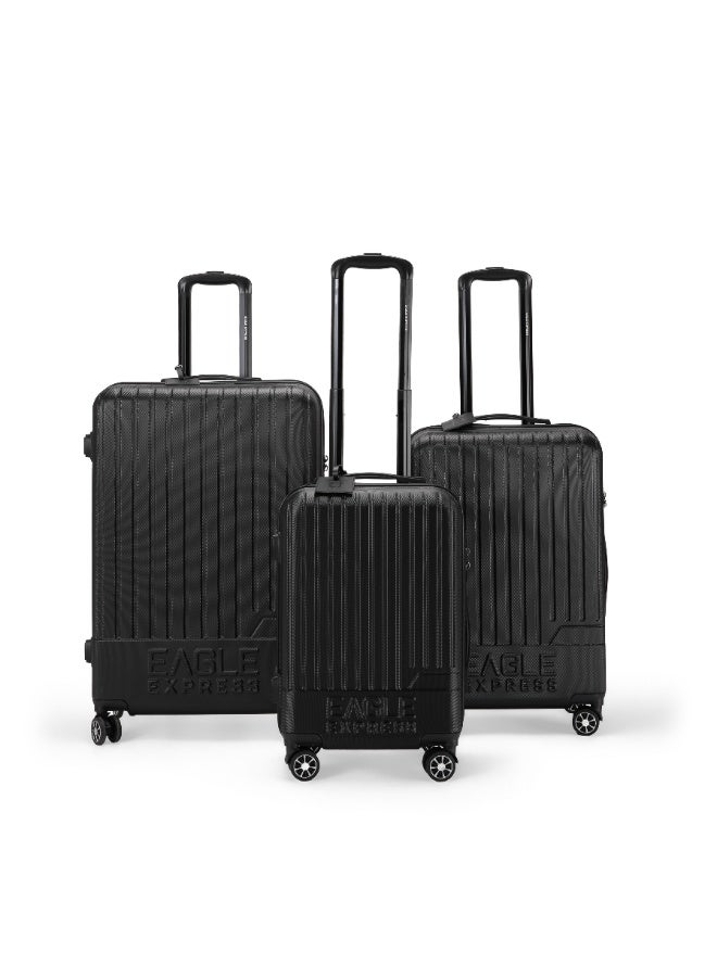 Eagle Express Fusion ABS Hard Trolley Luggage Set - 3 Pieces (20/24/28 Inch) - Black - Free Protective Cover - 1-Year Warranty - Image 1
