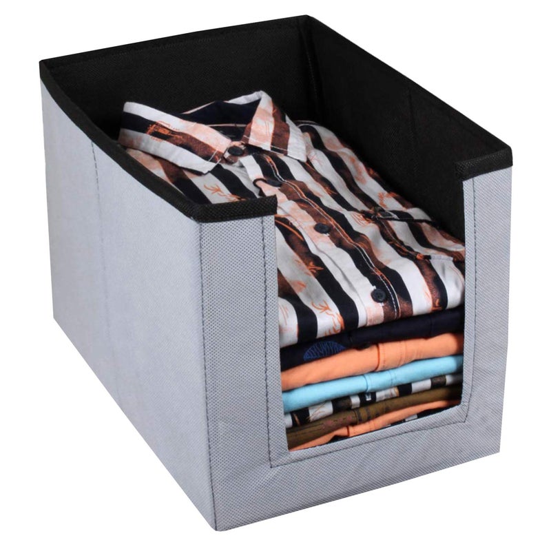Kuber Industries Kuber Industries Non Woven Shirt StackerShirt Organizer Wardrobe Organizer 2 Pieces Grey Black KUBMART11306  - Image 3