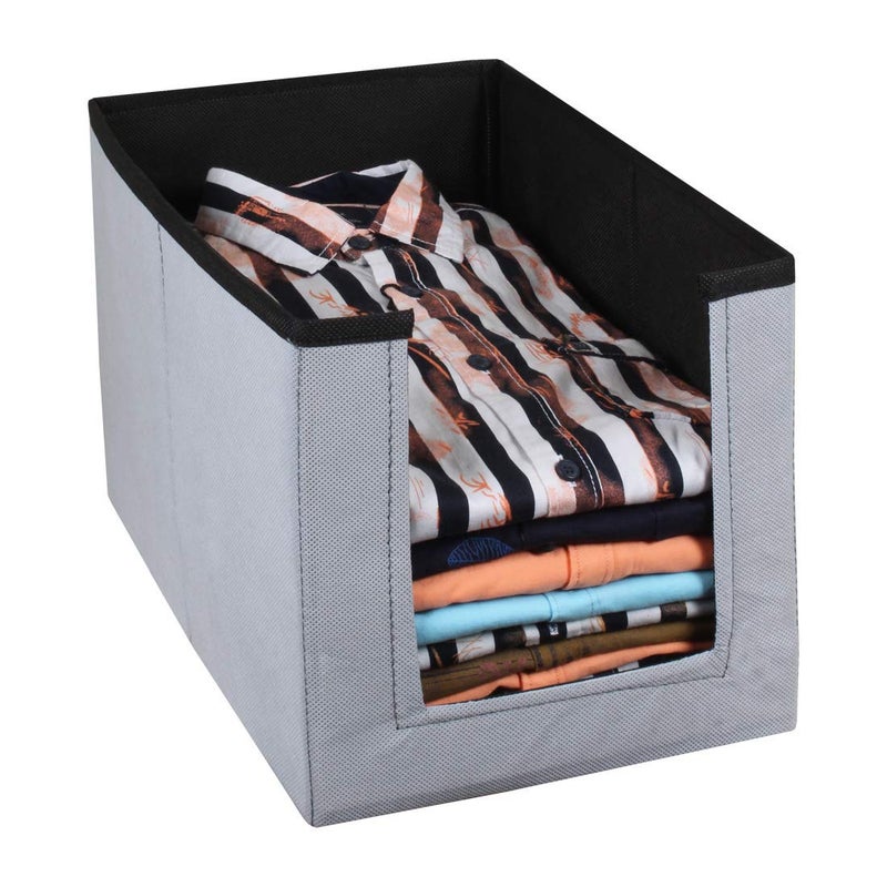 Kuber Industries Kuber Industries Non Woven Shirt StackerShirt Organizer Wardrobe Organizer 2 Pieces Grey Black KUBMART11306  - Image 2