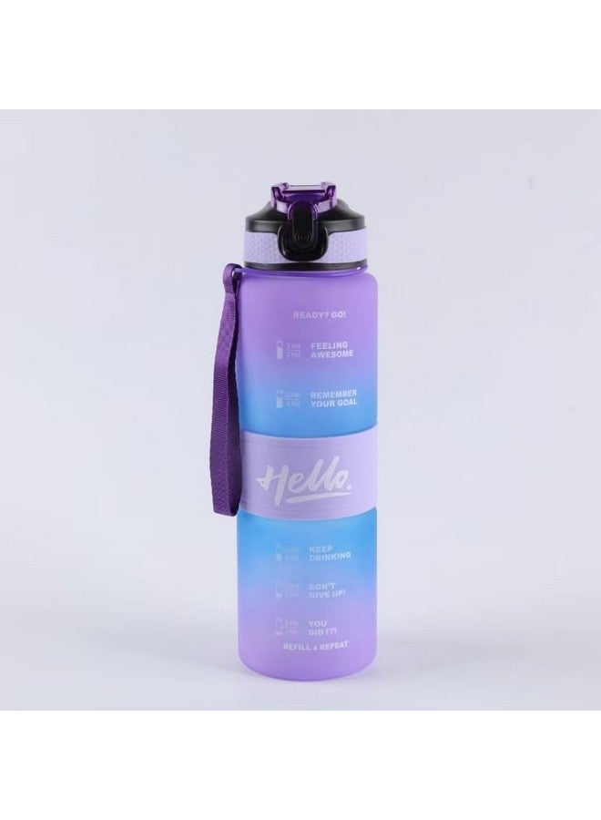 JUGTE plastic Water Bottles 1 Litre Sipper Bottle For Adults Motivational Water Bottle Sipper With Straw & Time For Gym Office School Home Water Bottle For Kids (Purple Blue) - Image 1