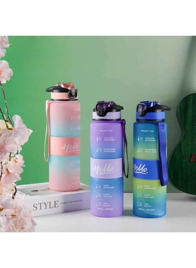 JUGTE plastic Water Bottles 1 Litre Sipper Bottle For Adults Motivational Water Bottle Sipper With Straw & Time For Gym Office School Home Water Bottle For Kids (Purple Blue) - Image 5