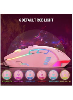 KASTWAVE ماوس ألعاب سلكي، بإضاءة خلفية RGB بدقة 6400 نقطة في البوصة، ماوس ألعاب قابل للتعديل، مقبض مريح، فأرة ألعاب بصرية ملونة للكمبيوتر الشخصي تعمل بنظام Windows 7/8/10/XP Vista Linux (وردي)  - Image 2
