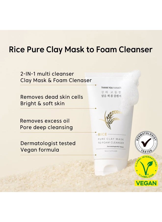 THANKYOU FARMER Rice Pure 2-IN-1 Korean Clay Mask to Foam Cleanser 5.27 fl.oz, Removes Excess Oil, Removing Dead Skin Cells, Soft Skin, Pore Purifying, Dermatologist Tested Korean Face Wash  - Image 3