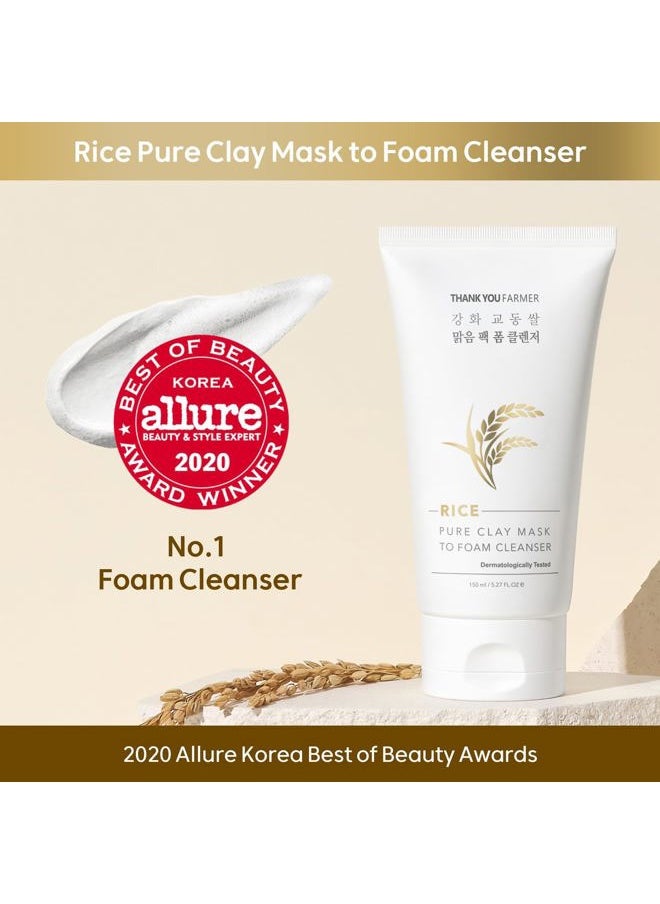 THANKYOU FARMER Rice Pure 2-IN-1 Korean Clay Mask to Foam Cleanser 5.27 fl.oz, Removes Excess Oil, Removing Dead Skin Cells, Soft Skin, Pore Purifying, Dermatologist Tested Korean Face Wash  - Image 2