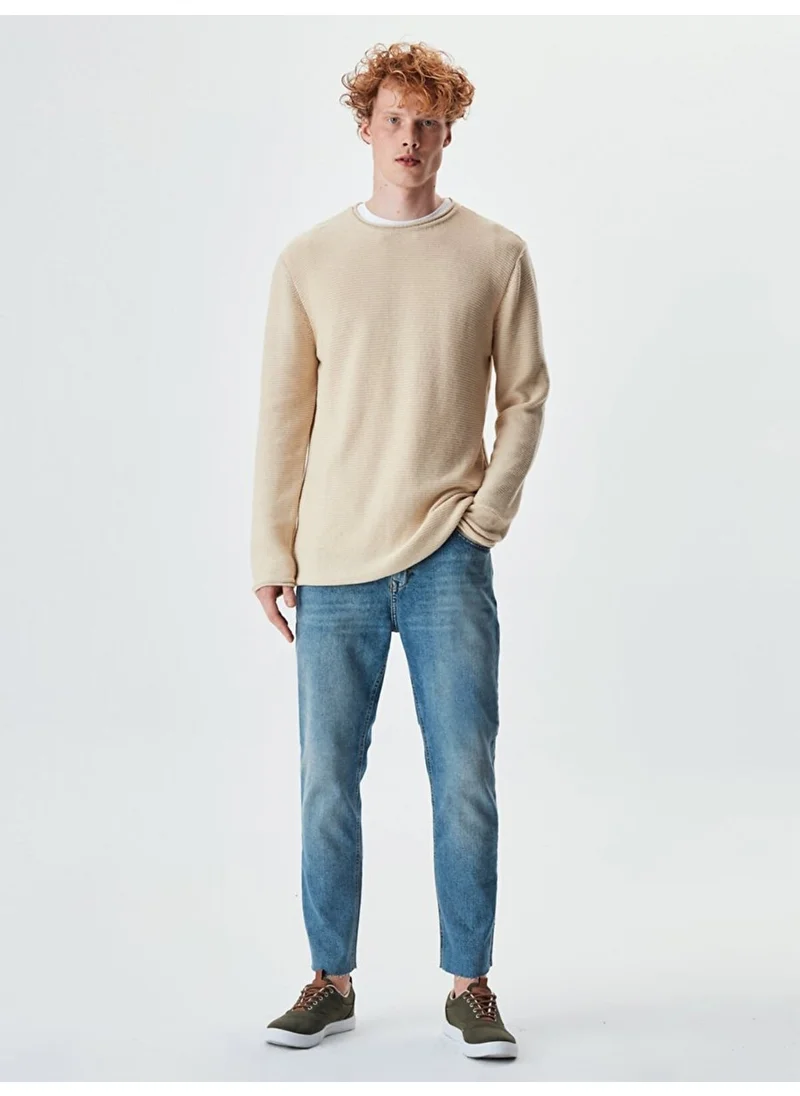 LTB Textured Zero Collar Long Sleeve Knitted Beige Sweater