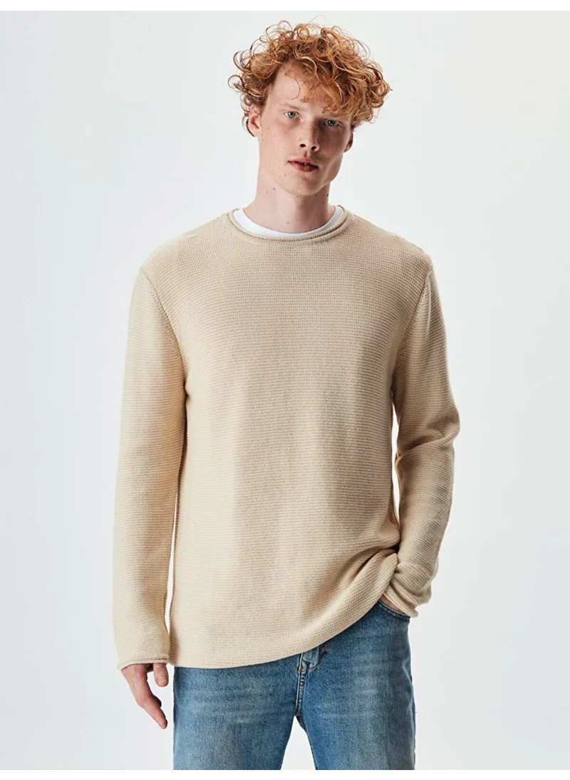 LTB Textured Zero Collar Long Sleeve Knitted Beige Sweater