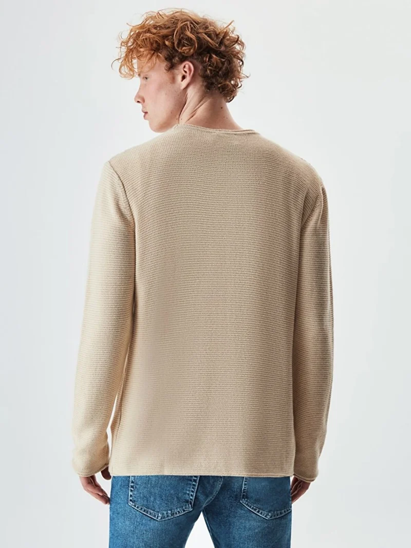 LTB Textured Zero Collar Long Sleeve Knitted Beige Sweater