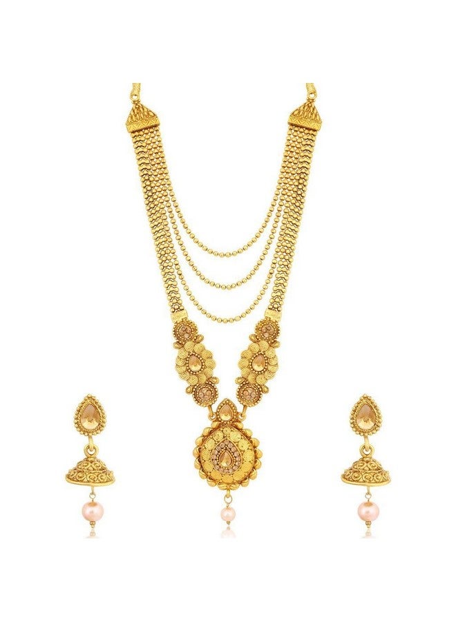 Sukkhi طقم قلائد متعدد الأوتار من سُكّهي مطلي بالذهب مع أقراط جومكي للنساء والفتيات (SKR48716) - Image 3