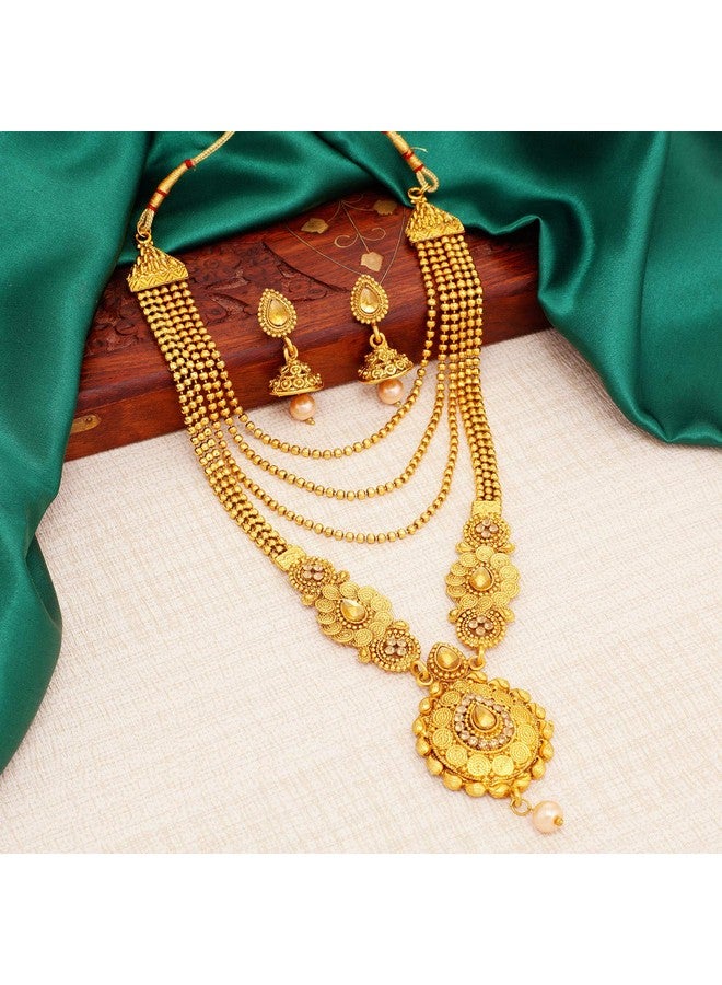 Sukkhi طقم قلائد متعدد الأوتار من سُكّهي مطلي بالذهب مع أقراط جومكي للنساء والفتيات (SKR48716) - Image 2