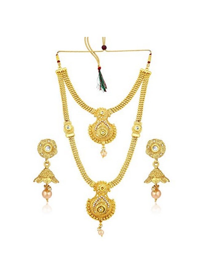Sukkhi طقم قلائد متعدد الأوتار من سُكّهي مطلي بالذهب مع أقراط جومكي للنساء والفتيات (SKR48716) - Image 5