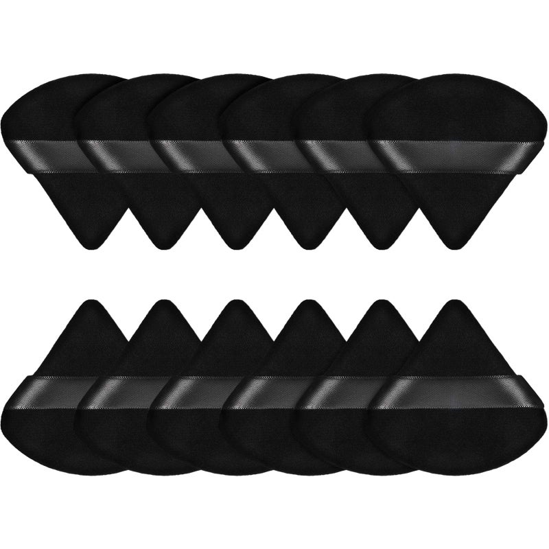 Maitys 12 Pieces Powder Puff Triangle Face Makeup Cosmetic for Loose Powder Soft Body Washable Reusable Foundation Sponge Mineral Wet Dry Makeup Tool for WomenSmallBlack