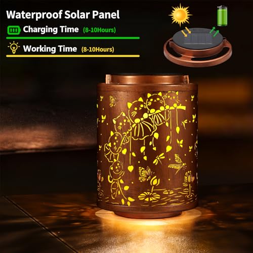 Tepaken Solar Lanterns Garden Decor Birthday Gifts for Women Mon Grandma Metal Hanging Solar Lights Waterproof Outdoor Decoration for Outside LED Lanterns for Yard Patio Lawn (Cat) - Image 2