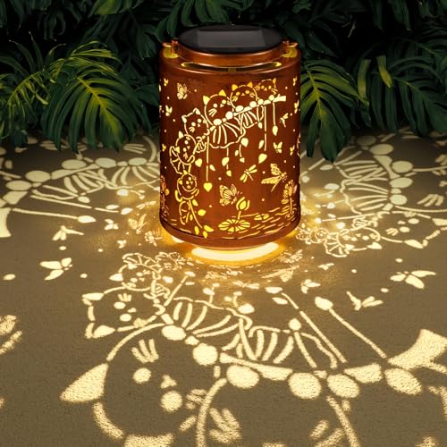 Tepaken Solar Lanterns Garden Decor Birthday Gifts for Women Mon Grandma Metal Hanging Solar Lights Waterproof Outdoor Decoration for Outside LED Lanterns for Yard Patio Lawn (Cat) - Image 1