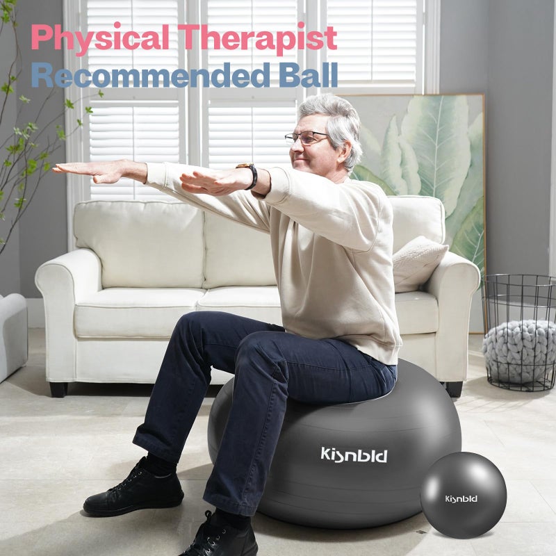 kisnbld Exercise Ball, Extra Thick Yoga Ball for Workout Pregnancy Stability, 4 Sizes Anti-Burst Balance Ball with Foot Pump - Heavy Duty Fitness Ball Chair for Office, Home & Gym - Image 5