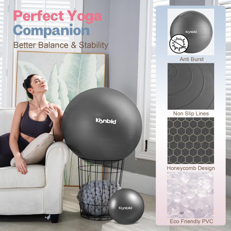 kisnbld Exercise Ball, Extra Thick Yoga Ball for Workout Pregnancy Stability, 4 Sizes Anti-Burst Balance Ball with Foot Pump - Heavy Duty Fitness Ball Chair for Office, Home & Gym - Image 4