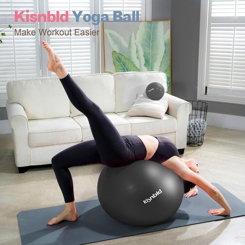kisnbld Exercise Ball, Extra Thick Yoga Ball for Workout Pregnancy Stability, 4 Sizes Anti-Burst Balance Ball with Foot Pump - Heavy Duty Fitness Ball Chair for Office, Home & Gym - Image 2