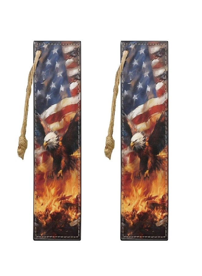 Mintulipy 2 Pack Leather American Flag Eagle Bookmarks for Teachers, Students, Book Lovers - Image 1