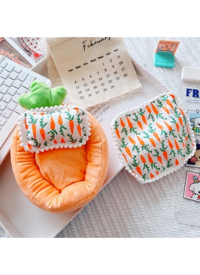 Only Clothes] Labubu Doll Clothes 17cm Heart Vinyl Face Pull Cloth Baby Clothes Change To Replace-Specifications:10cm-Color:Carrot Bed 10cm  - Image 1