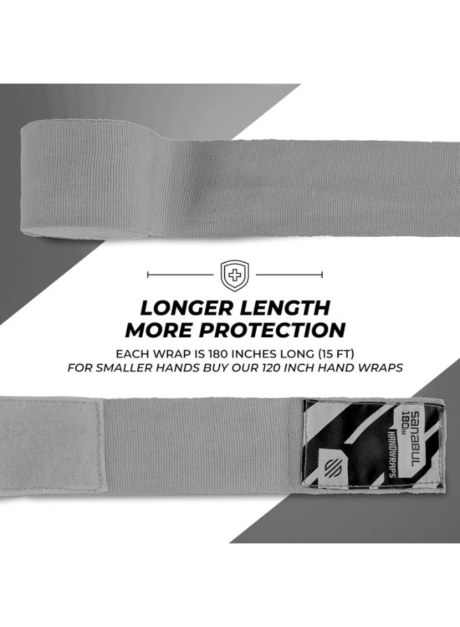 Sanabul  أربطة اليد المرنة الاحترافية 180 بوصة للملاكمة وكيك بوكسينغ ومواي تاي وMMA (فضي، 180 بوصة) - Image 4