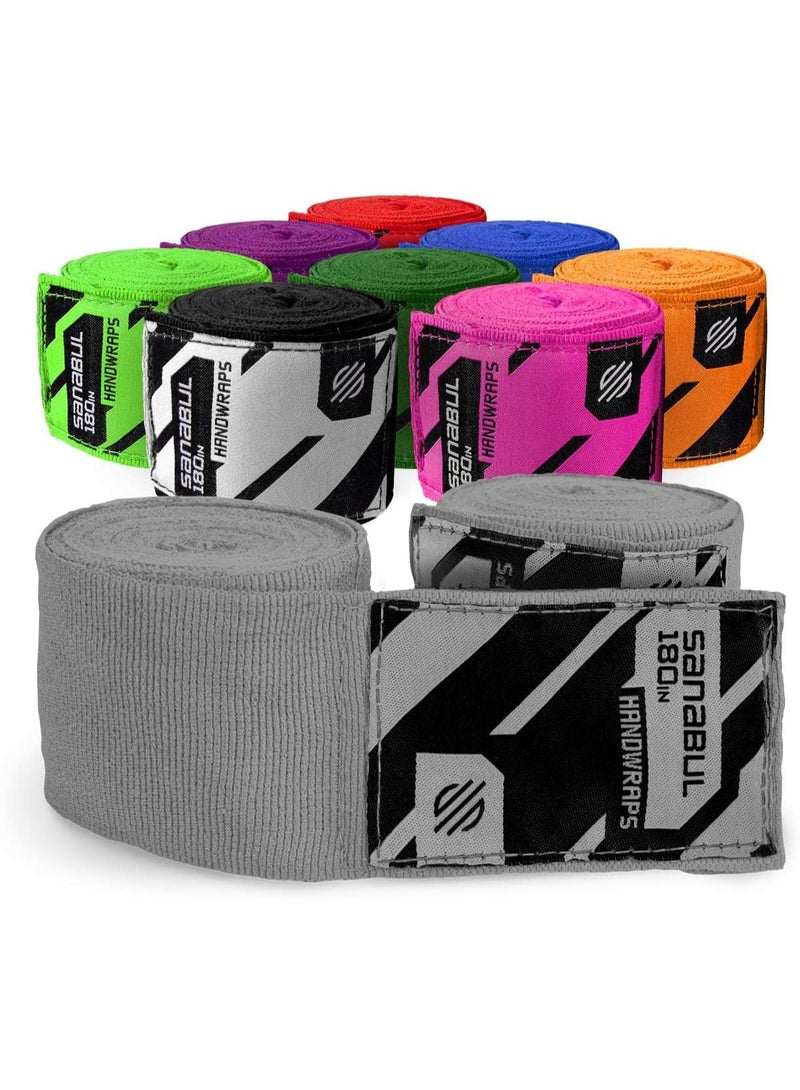 Sanabul  أربطة اليد المرنة الاحترافية 180 بوصة للملاكمة وكيك بوكسينغ ومواي تاي وMMA (فضي، 180 بوصة) - Image 1