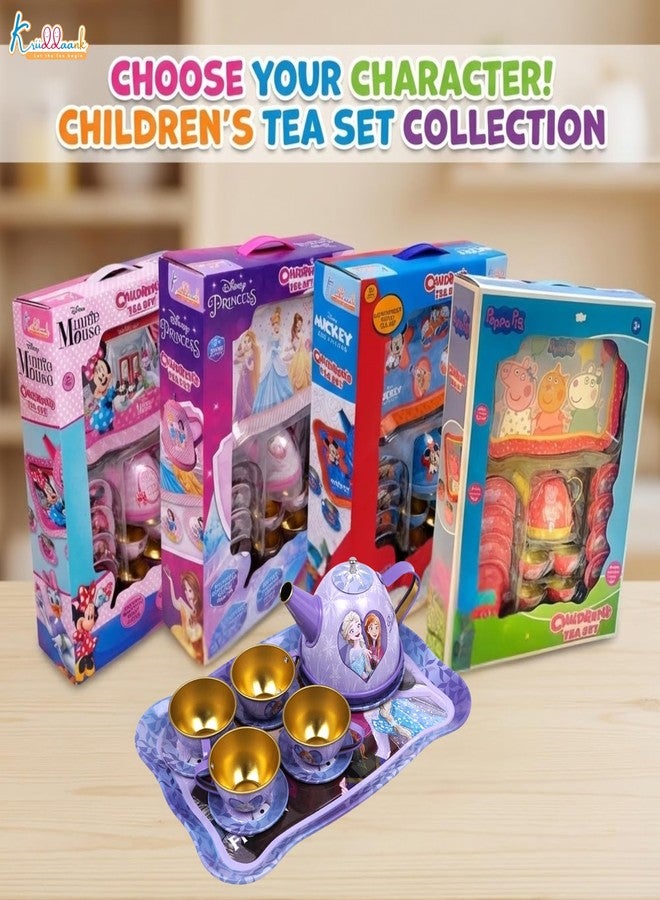 Kriiddaank Disney Frozen Elsa & Anna 14-Piece Tin Plate Tea Set for Girls - Fun Pretend Play Tea Party Toy - Durable, Lightweight & Safe Role Play Kit for Kids, Learning Toy -Birthday Gift For Ages 3+ - Image 5