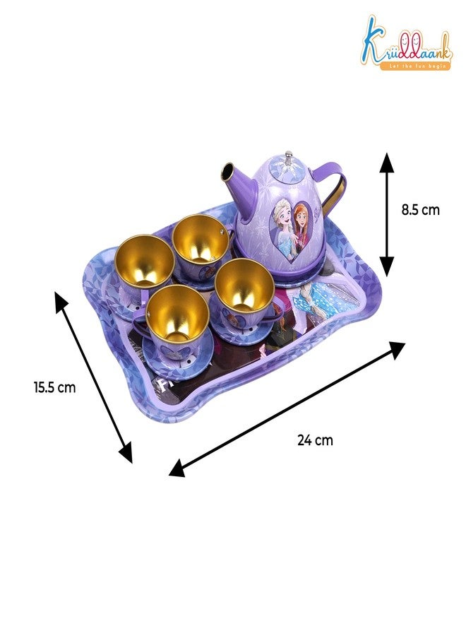 Kriiddaank Disney Frozen Elsa & Anna 14-Piece Tin Plate Tea Set for Girls - Fun Pretend Play Tea Party Toy - Durable, Lightweight & Safe Role Play Kit for Kids, Learning Toy -Birthday Gift For Ages 3+ - Image 3