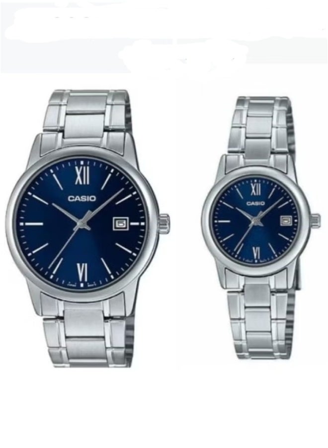 Casio His & Her Stainless Steel Band Couple Watch MTP/LTP -V002D-2B3UDF - Image 1