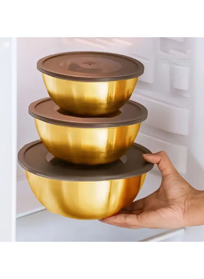 Golden Stainless Steel 8.27 Inch Mixing Bowl With Lid Dishwasher Safe - Image 2