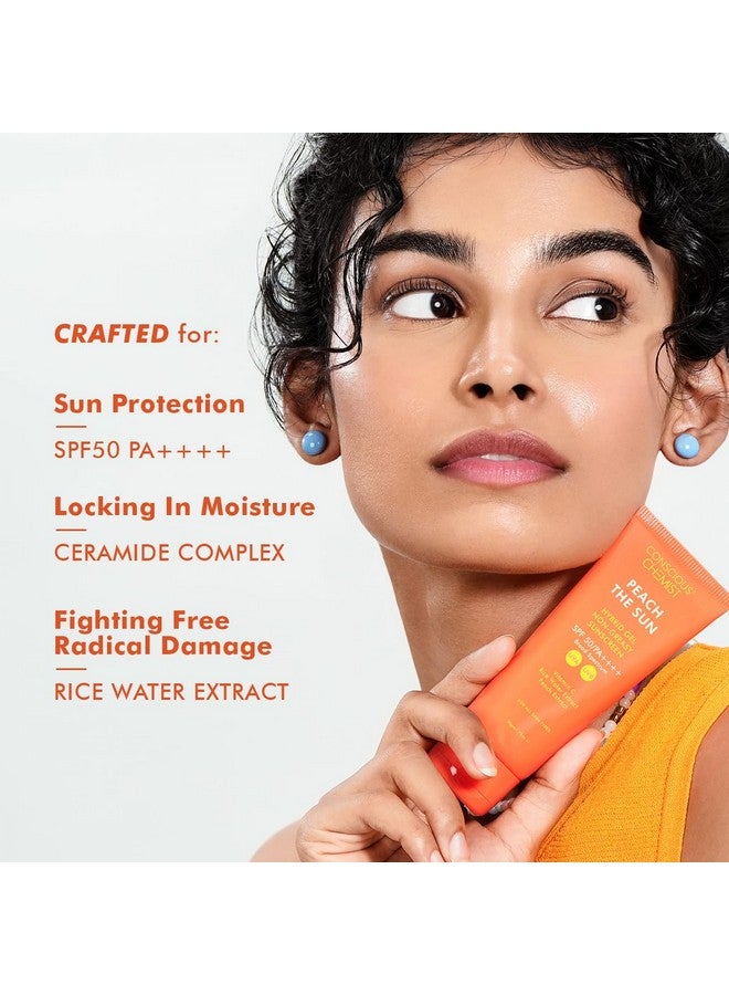 CONSCIOUS CHEMIST ® Peach The Sun Hybrid Gel Sunscreen Spf 50 Pa ++++ With Vitamin C Rice Water & Peach Extract Nongreasy No Whitecast All Skin Types Cruelty Free 50 G - Image 3