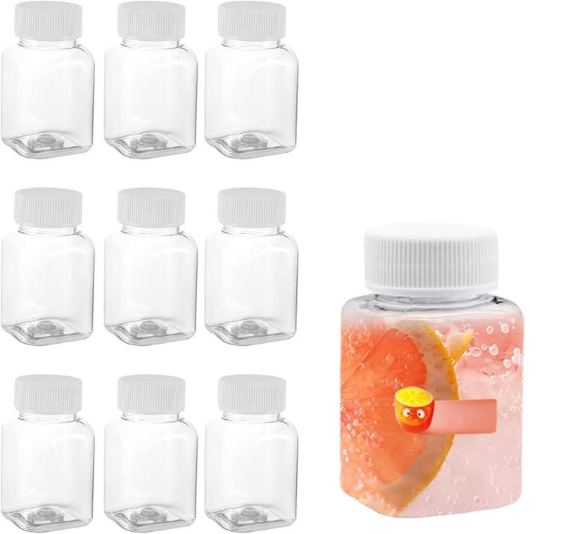 SYOSI Juice Bottles with Lids, Leak-Proof Reusable Plastic Drink Containers for Smoothies, Juice, Milk, Water, and Beverages, Portable Transparent Shot Bottles, 9 Pcs, 3.5oz/100ml - Image 1