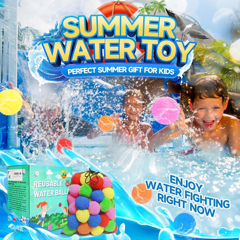 BEFANS 60 Pcs Reusable Water Balls, Reusable Water Balloons for Outdoor Toys and Games, Water Toys for Kids and Adults Boys and Girls - Summer Balls for Pool and Backyard Fun - Image 5