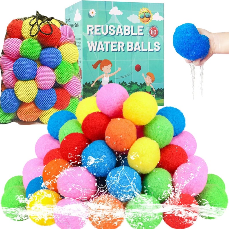 BEFANS 60 Pcs Reusable Water Balls, Reusable Water Balloons for Outdoor Toys and Games, Water Toys for Kids and Adults Boys and Girls - Summer Balls for Pool and Backyard Fun - Image 1