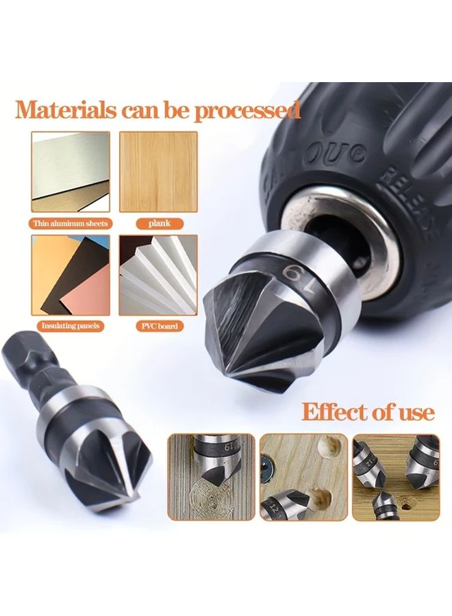 Five Blade Chamfering Tool Black Three Piece Set Manual Deburring Beveling For Drills - Image 5