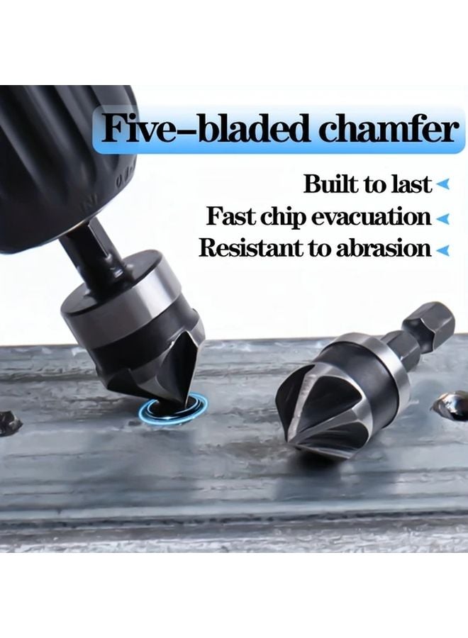 Five Blade Chamfering Tool Black Three Piece Set Manual Deburring Beveling For Drills - Image 2