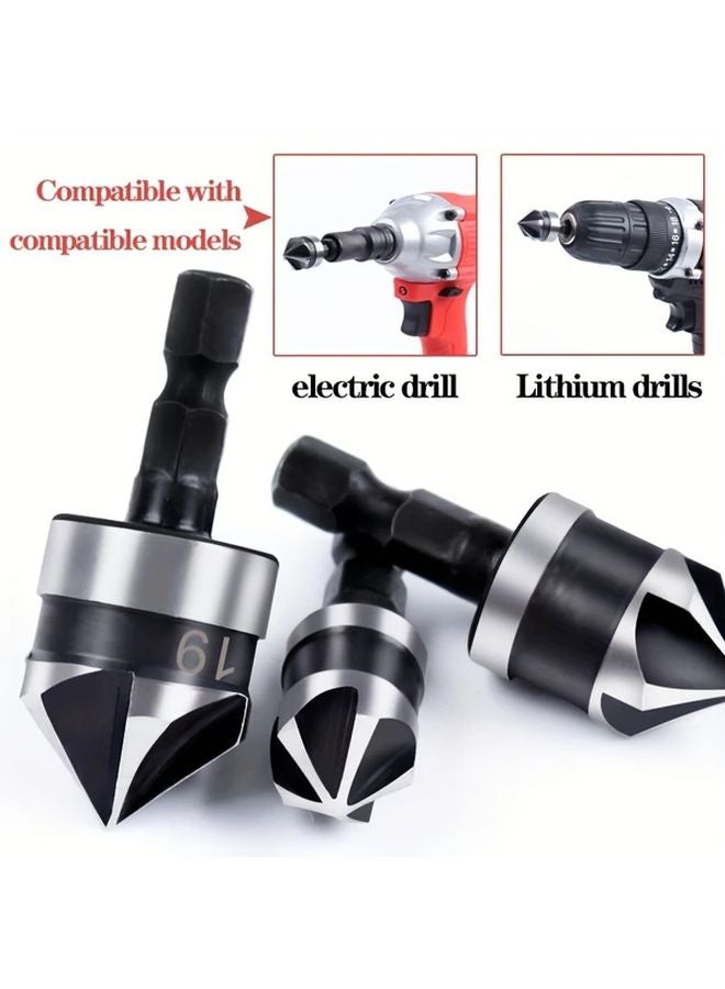 Five Blade Chamfering Tool Black Three Piece Set Manual Deburring Beveling For Drills - Image 3