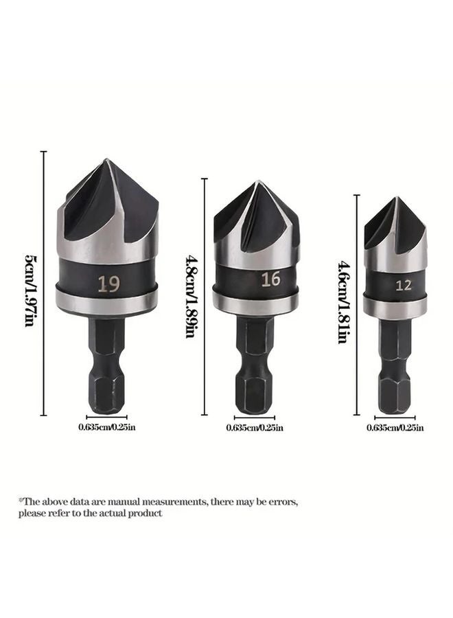 Five Blade Chamfering Tool Black Three Piece Set Manual Deburring Beveling For Drills - Image 1