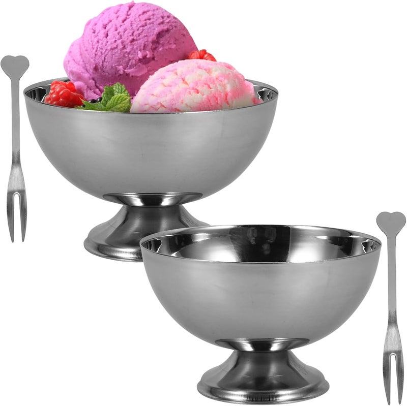 DOITOOL 2PCS Stainless Steel Ice Cream Bowls Set Dessert Cups with Footed for Dessert Sundae Ice Cream Fruit Salad Snack Cocktail Condiment 10 X 10 X 65 CM - Image 1